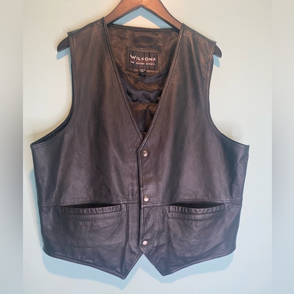 Wilson Leather Vest Men’s Black Large Snap Up Motorcycle Harley Davidson Patch - Picture 2 of 13